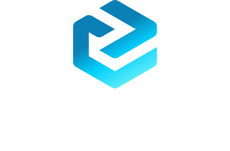 Excom Media Logo — Vertikale Ausrichtung, Für dunklen Grund