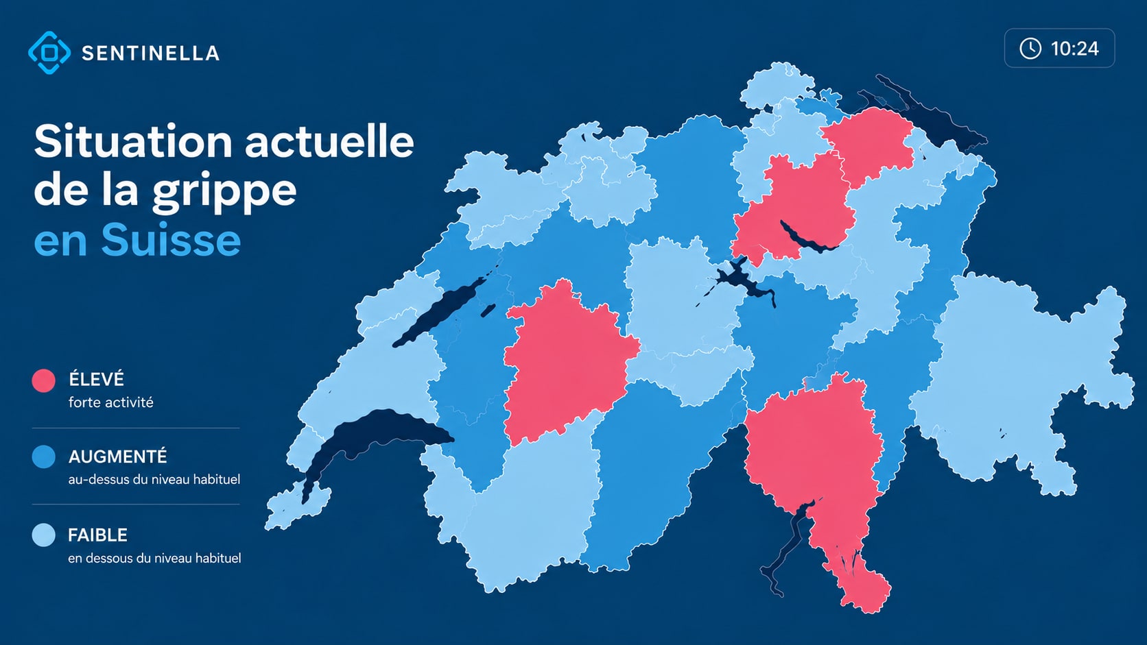 Carte de la grippe sur un écran dans une pharmacie
