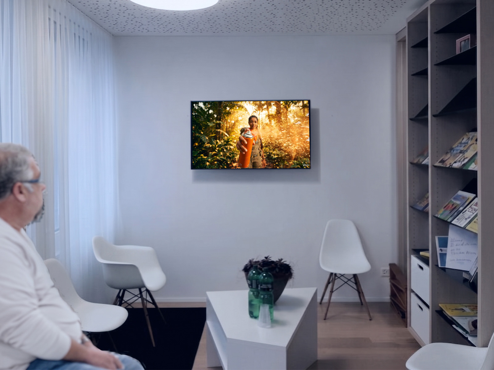 Digitaler Werbescreen im Wartezimmer einer Arztpraxis — DOOH-Werbefläche von Excom Media